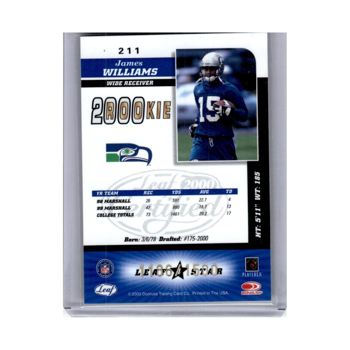 2000 Leaf Certified James Williams /1500 Seahawks #211