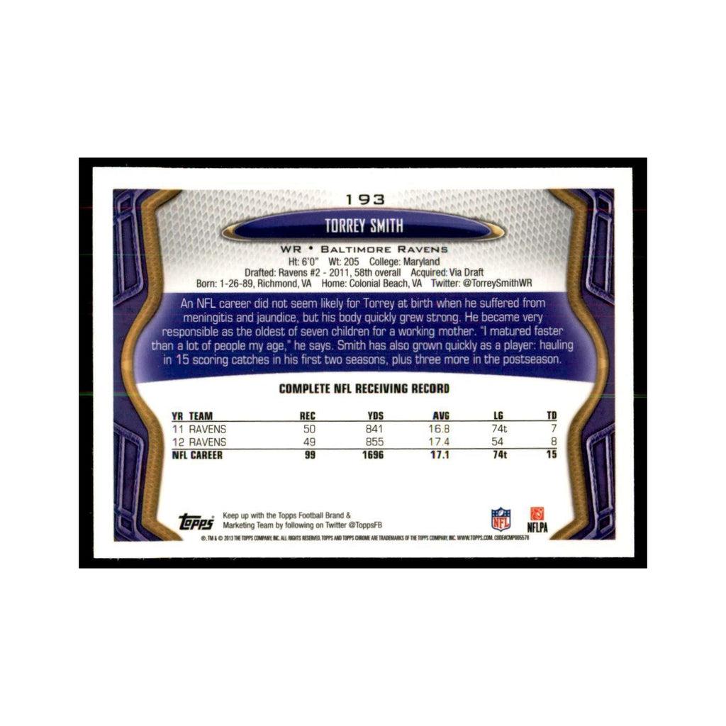 2013 Topps Chrome Torrey Smith Football Cards #193