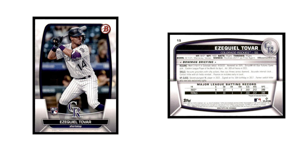 2023 Bowman Ezequiel Tovar RC Baseball Cards #15