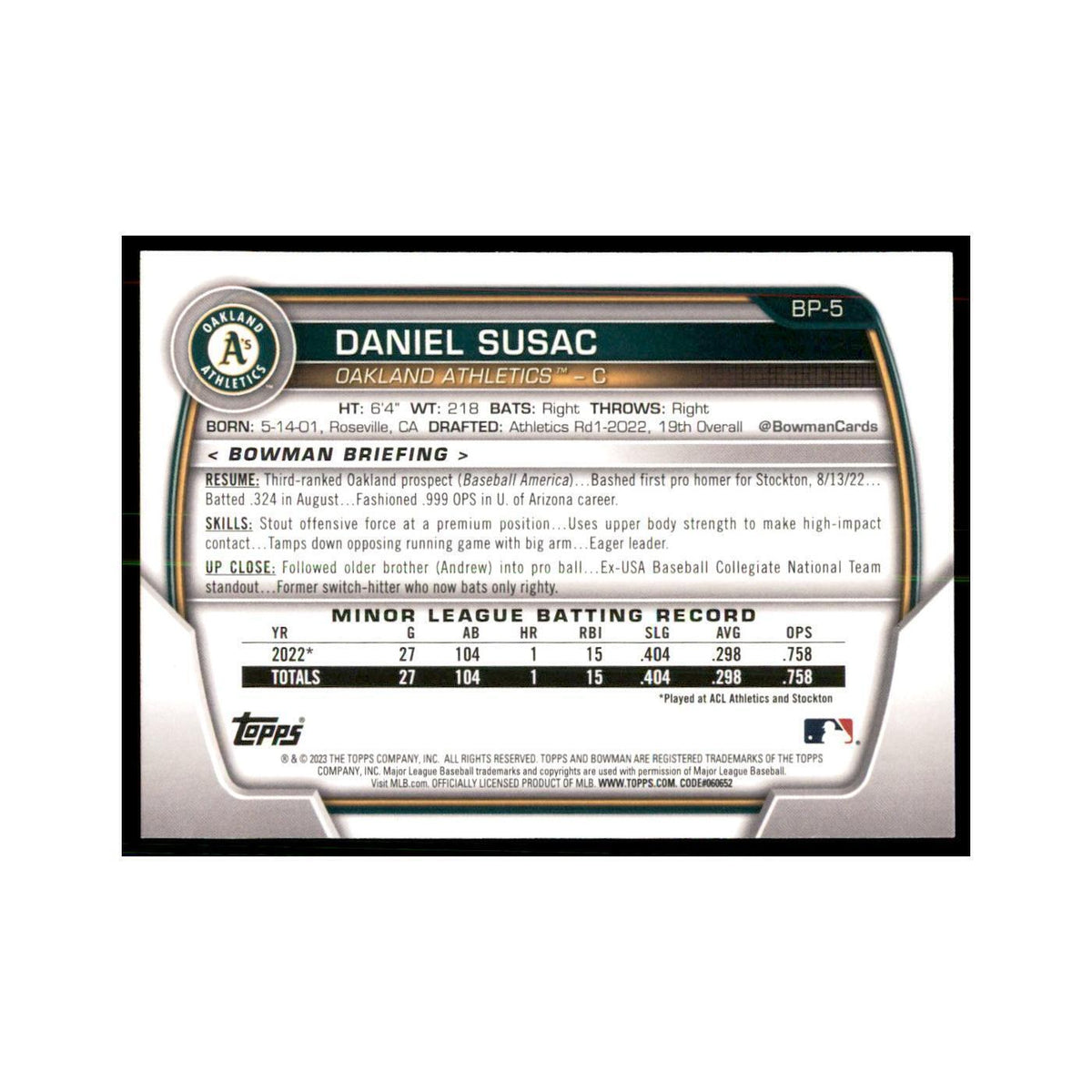 2023 Bowman Daniel Susac Bowman 1st Baseball Cards #BP-5