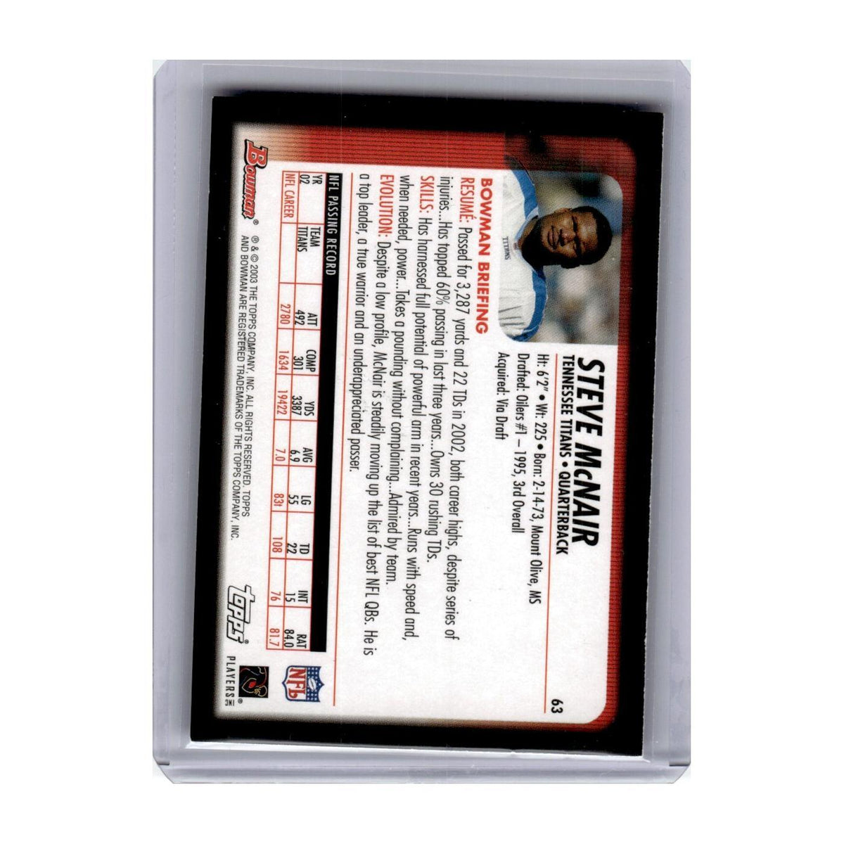 2003 Bowman Steve McNair Titans #63