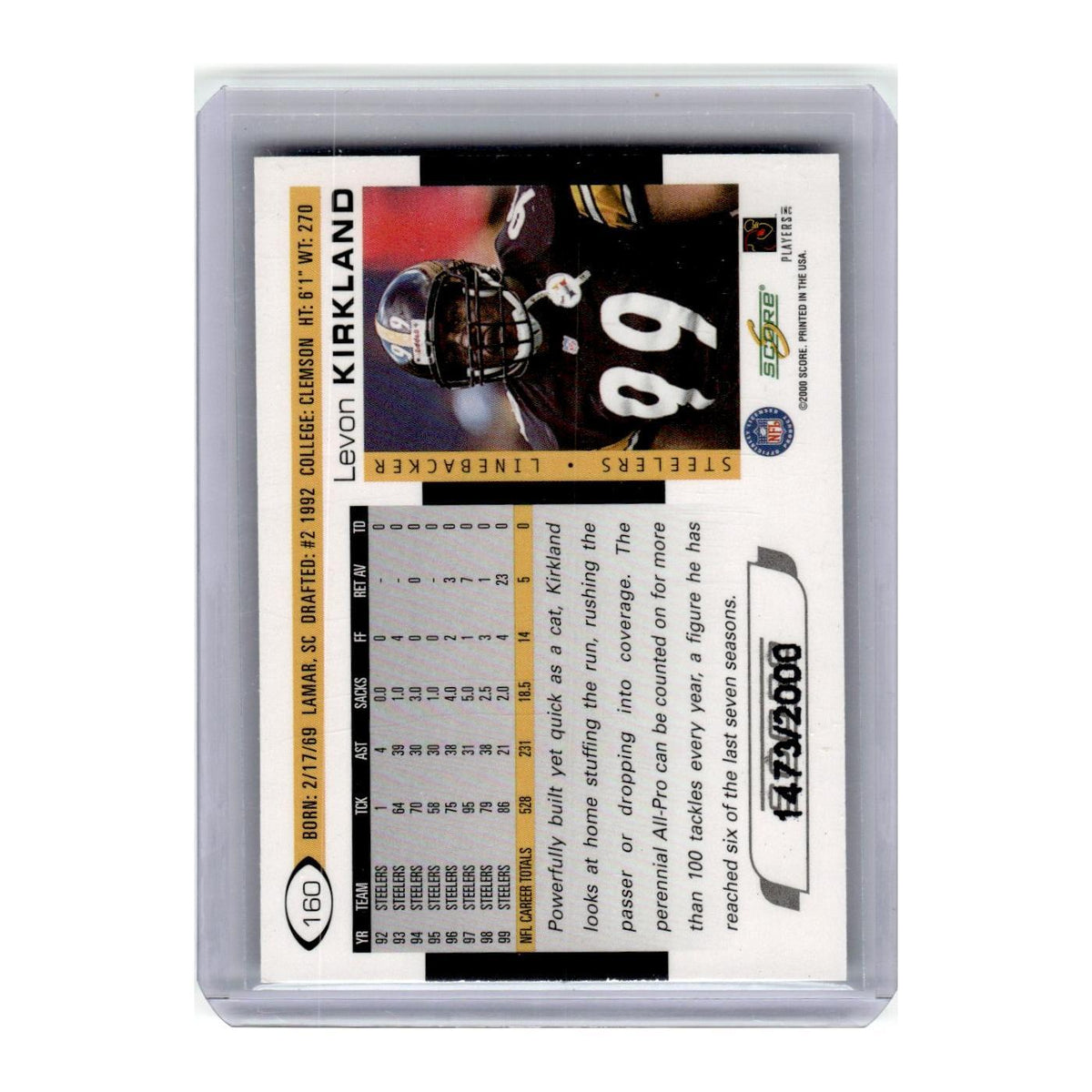2000 Donruss Elite Levon Kirkland /2000 Steelers #160