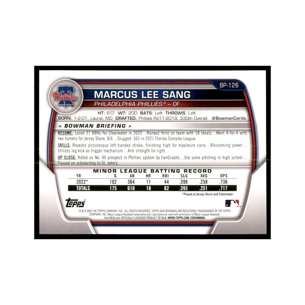 2023 Bowman Marcus Lee Sang Bowman 1st Baseball Cards #BP-126