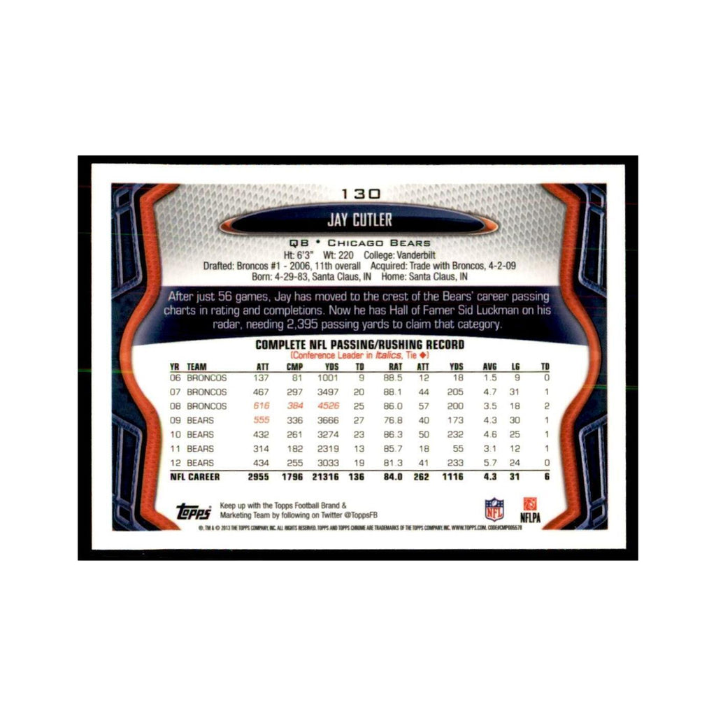 2013 Topps Chrome Jay Cutler Football Cards #130