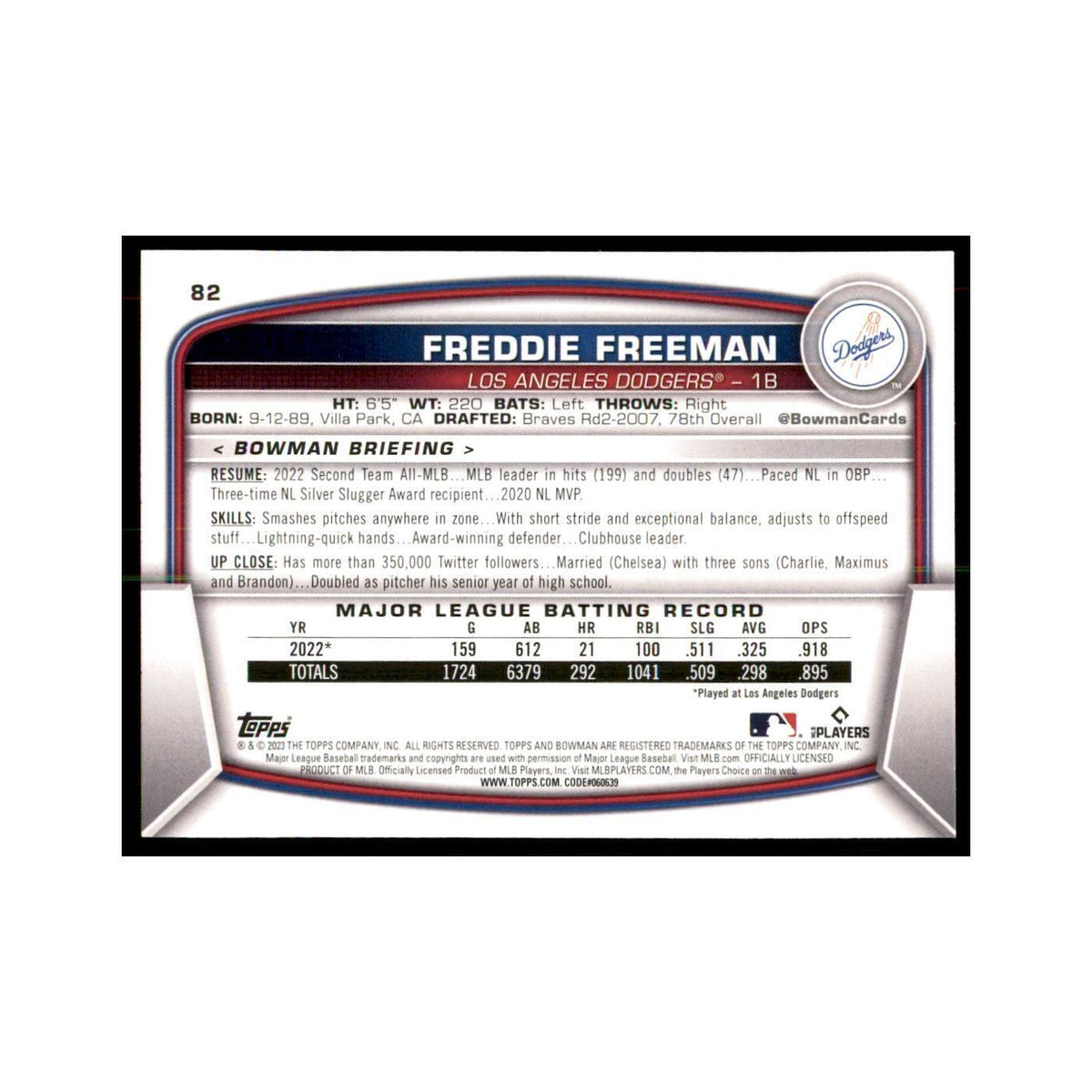 2023 Bowman Freddie Freeman Baseball Cards #82