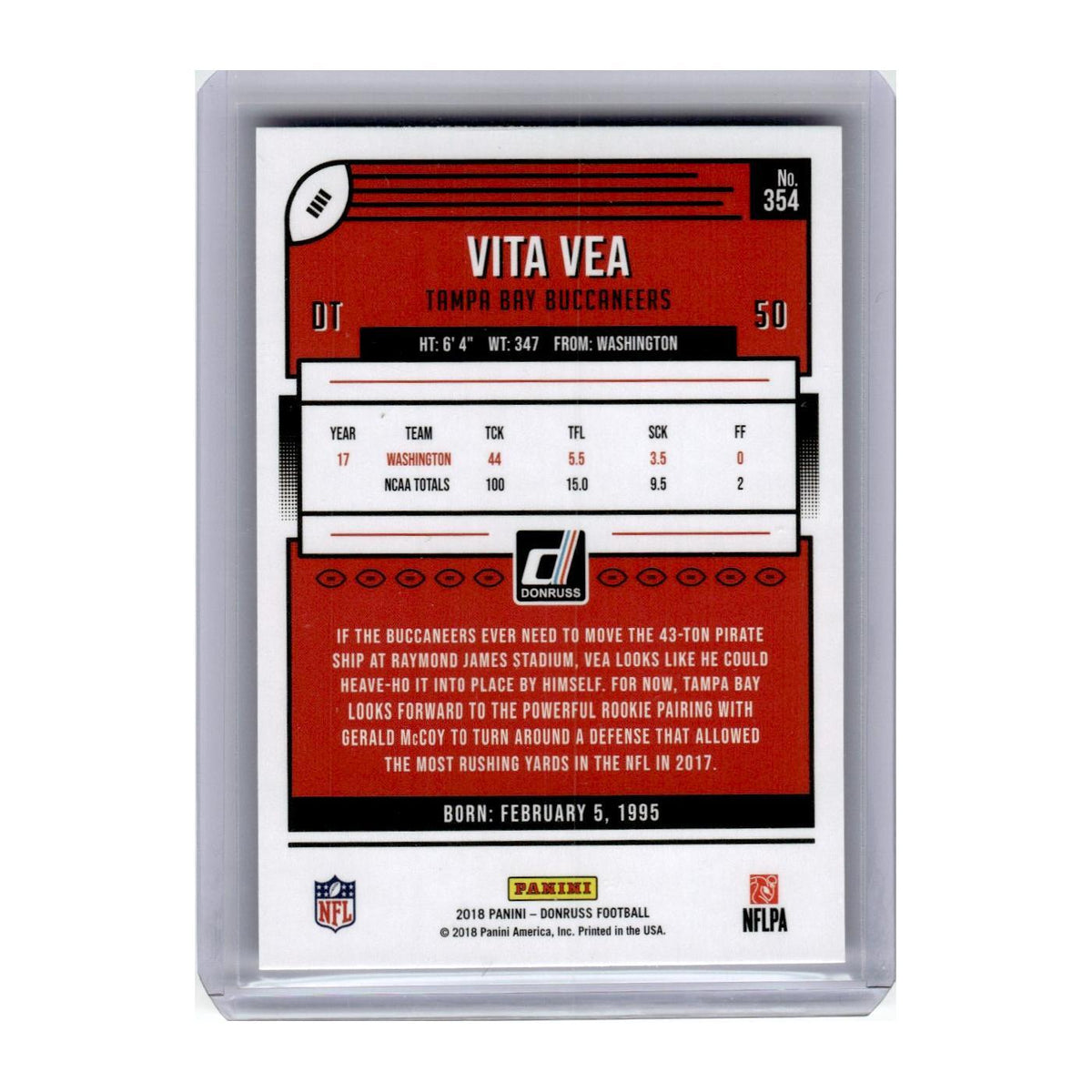 2018 Donruss Vita Vea Buccaneers #354