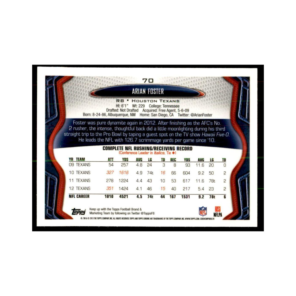 2013 Topps Chrome Arian Foster Football Cards #70