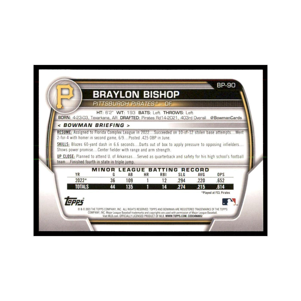 2023 Bowman Braylon Bishop Bowman 1st Baseball Cards #BP-90
