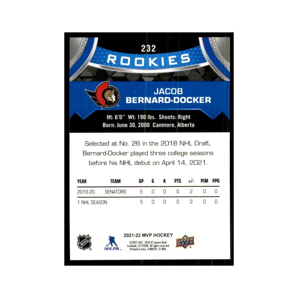 Jacob Bernard-Docker Rookie 2021 Upper Deck MVP #232 Hockey Cards Hockey Card NM