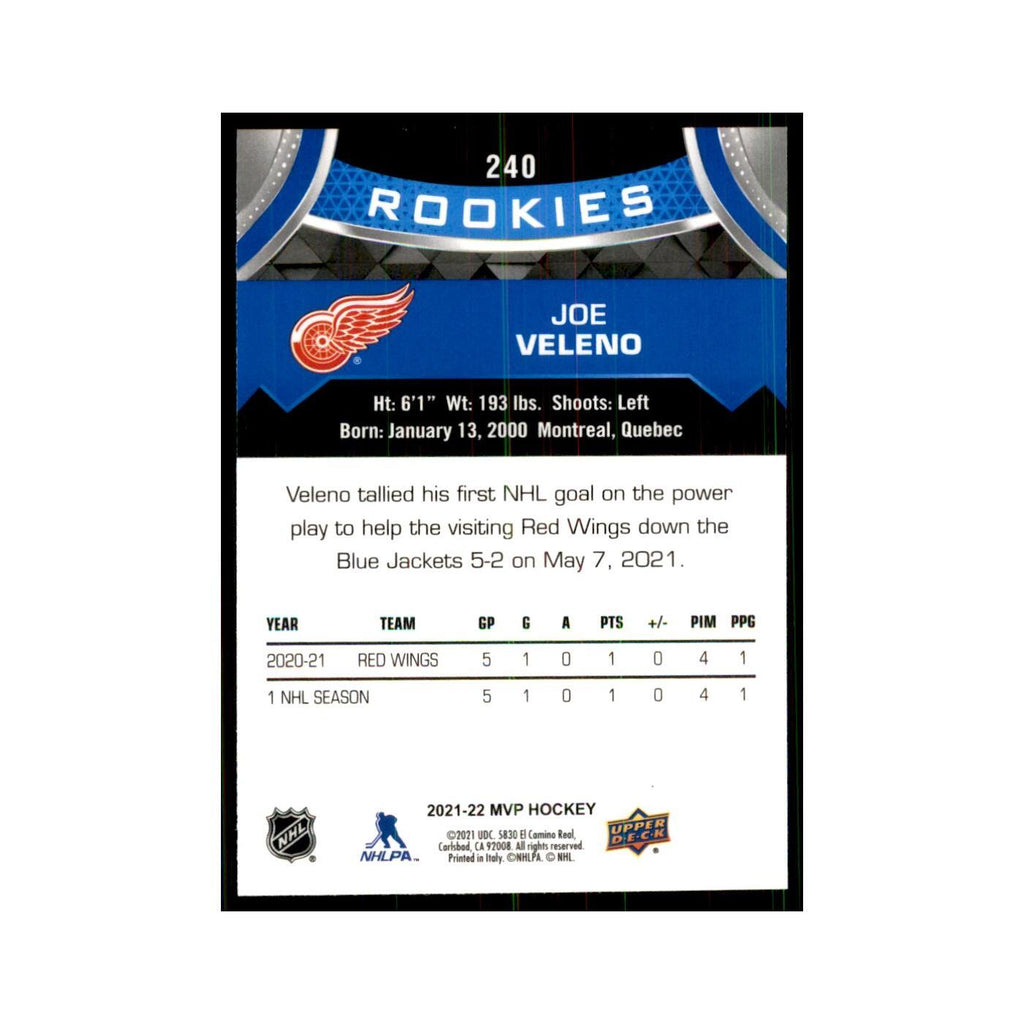 Joe Veleno Rookie 2021 Upper Deck MVP #240 Hockey Cards Hockey Card NM
