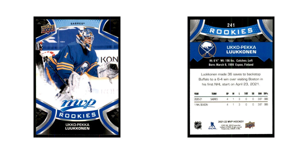 Ukko-Pekka Luukkonen Rookie 2021 Upper Deck MVP #241 Hockey Cards Hockey Card NM