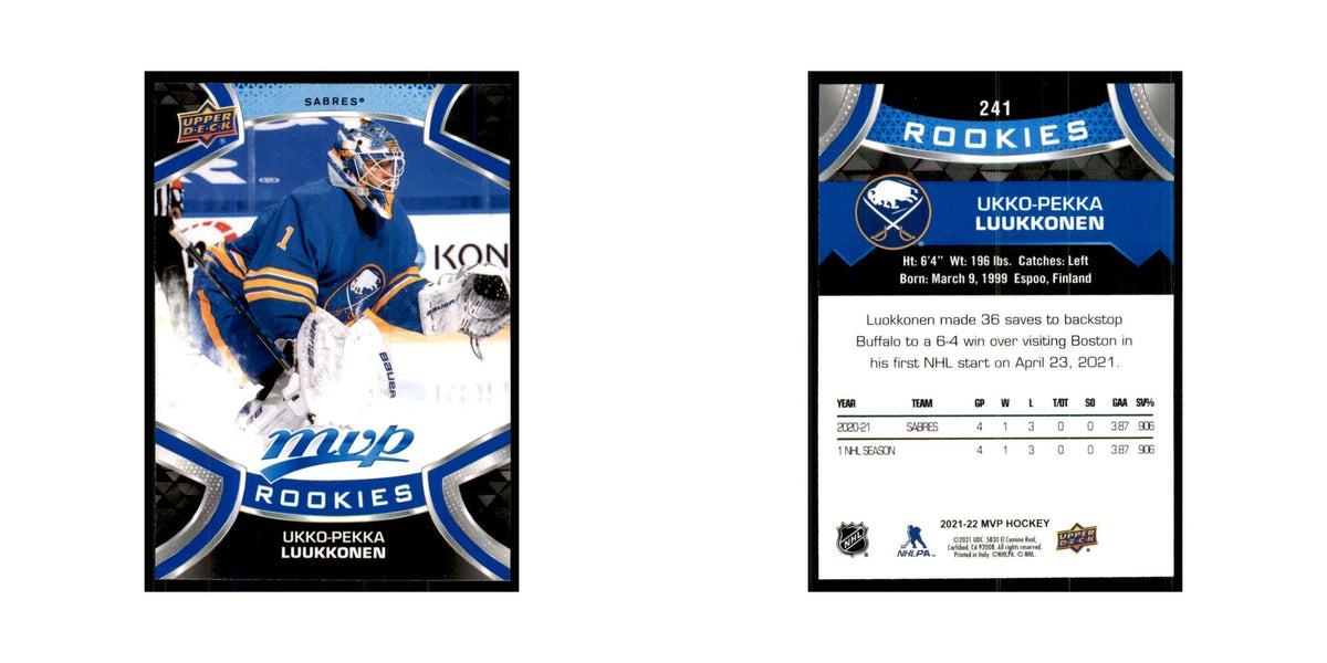 Ukko-Pekka Luukkonen Rookie 2021 Upper Deck MVP #241 Hockey Cards Hockey Card NM