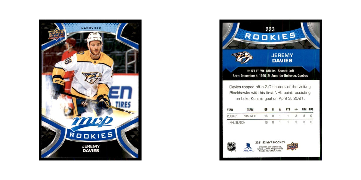 Jeremy Davies Rookie 2021 Upper Deck MVP #223 Hockey Cards Hockey Card NM