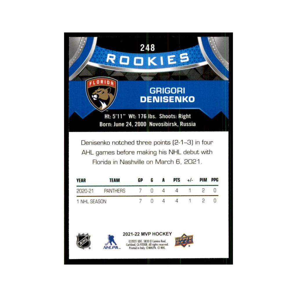 Grigori Denisenko Rookie 2021 Upper Deck MVP #248 Hockey Cards Hockey Card NM