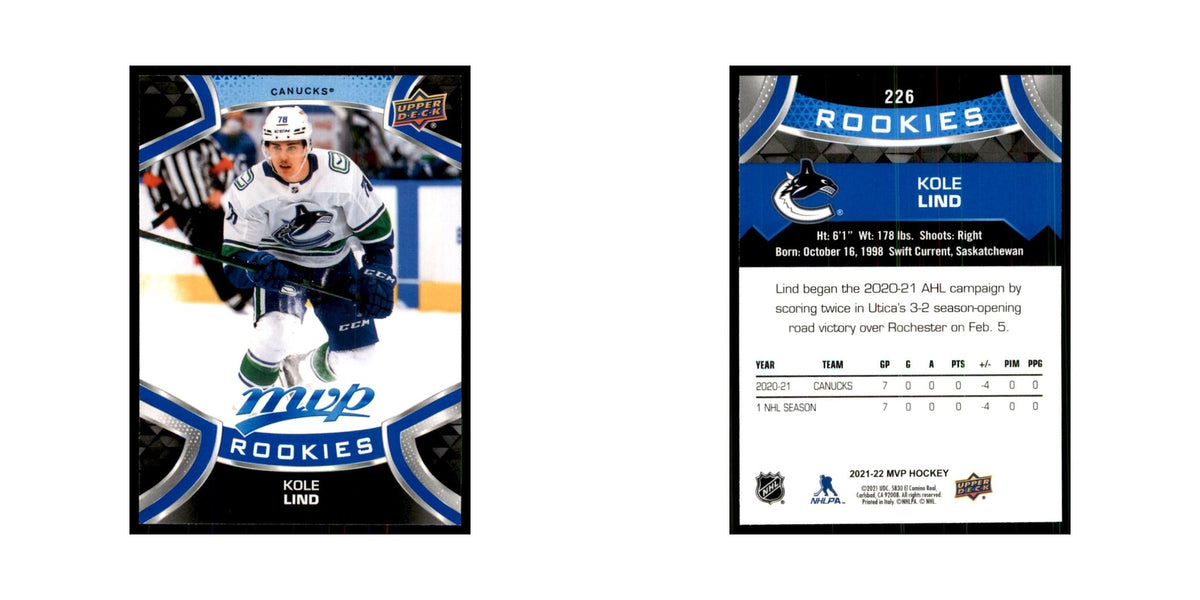 Kole Lind Rookie 2021 Upper Deck MVP #226 Hockey Cards Hockey Card NM