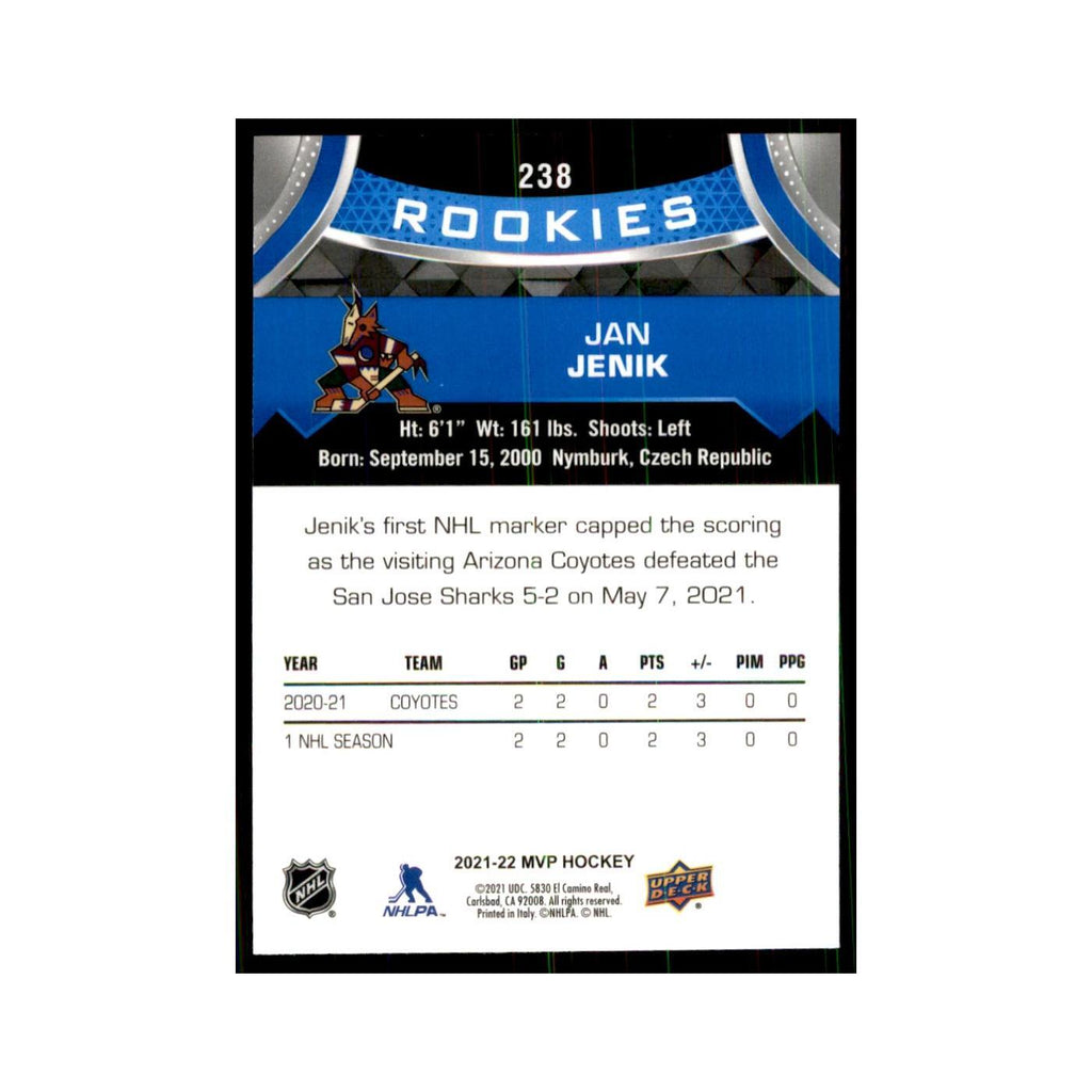 Jan Jenik Rookie 2021 Upper Deck MVP #238 Hockey Cards Hockey Card NM
