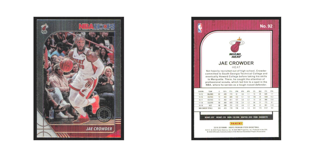 Jae Crowder 2019 NBA Hoops Premium #92 Miami Heat Basketball Card NM