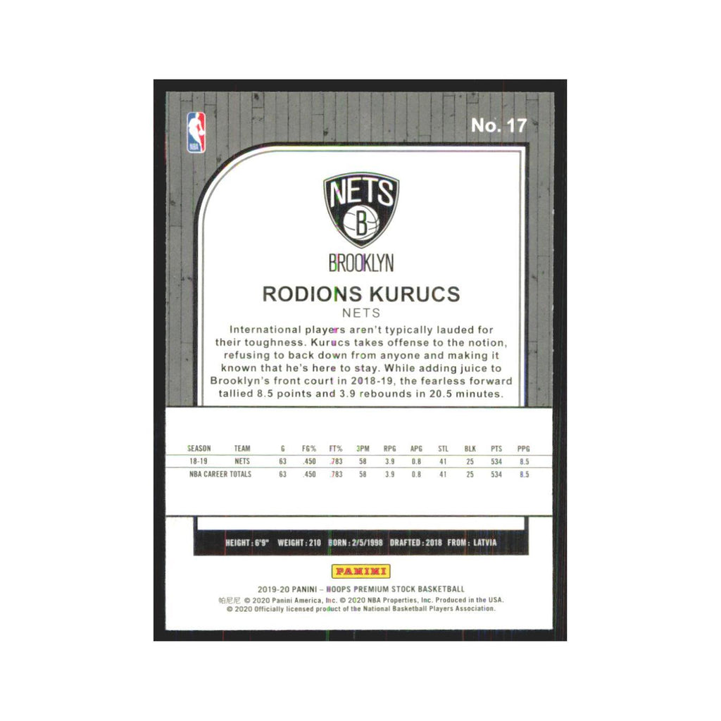 Rodions Kurucs 2019 NBA Hoops Premium #17 Brooklyn Nets Basketball Card NM