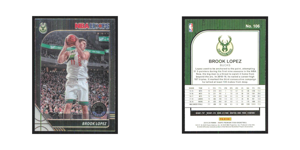 Brook Lopez 2019 NBA Hoops Premium #106 Milwaukee Bucks Basketball Card NM