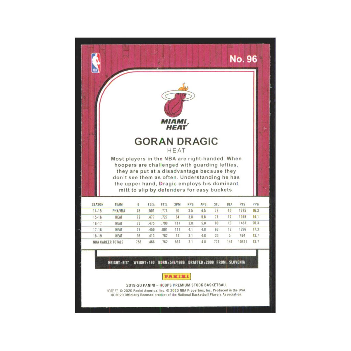 Goran Dragic 2019 NBA Hoops Premium #96 Miami Heat Basketball Card NM