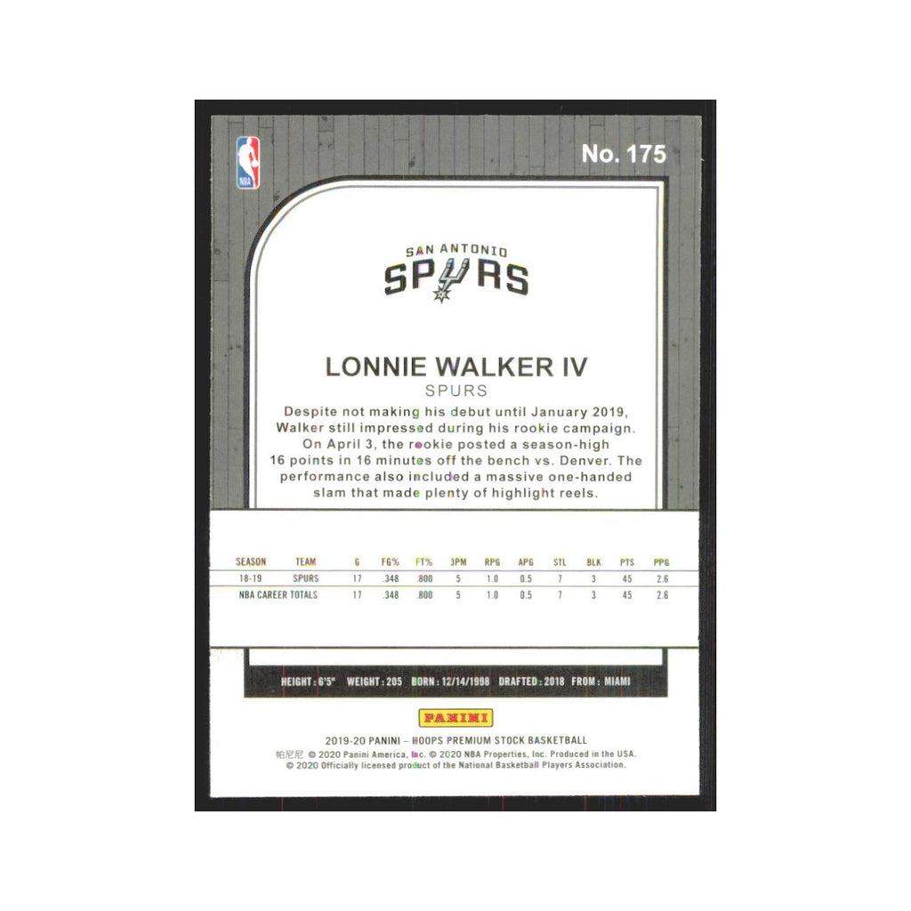 Lonnie Walker IV 2019 NBA Hoops Premium #175 San Antonio Spurs NM