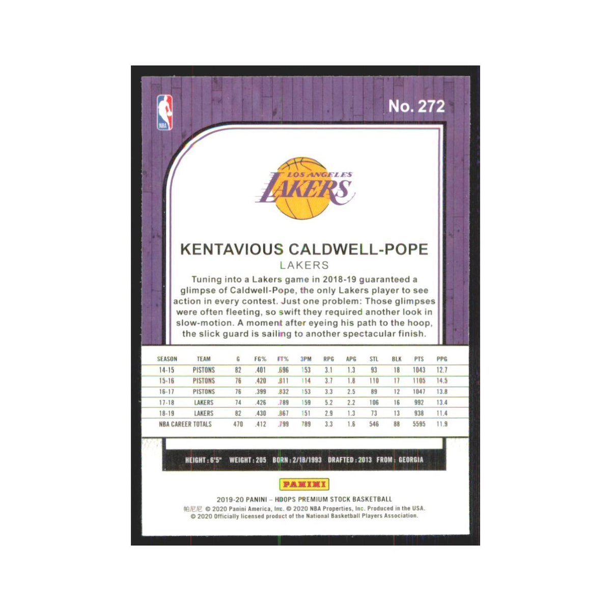 Kentavious Caldwell-Pope 2019 NBA Hoops Premium #272 Los Angeles Lakers NM