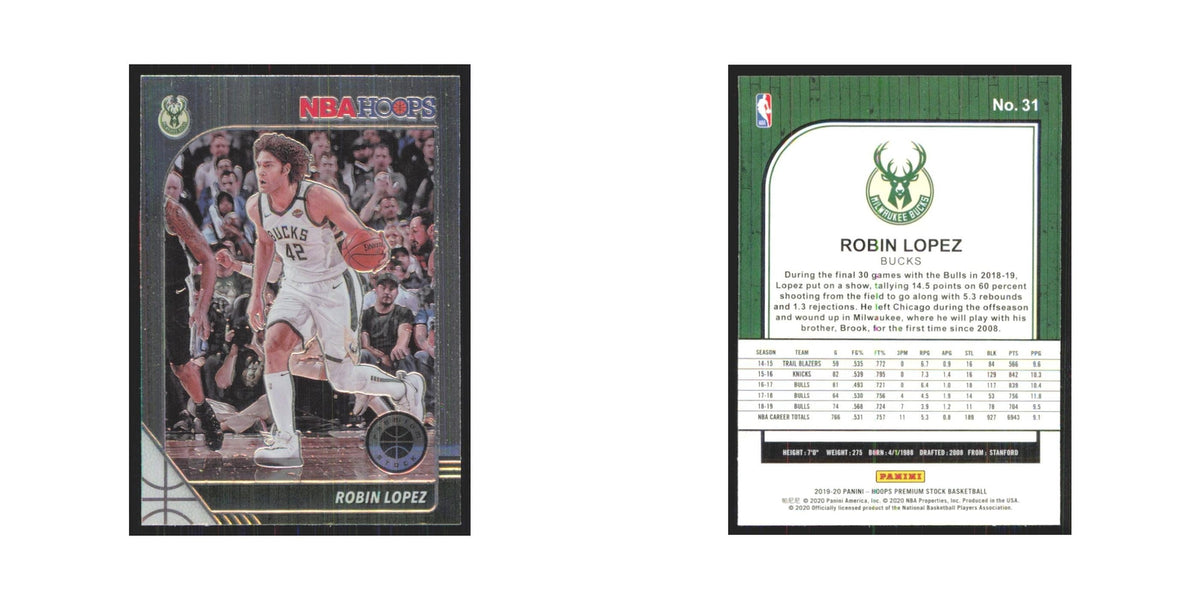 Robin Lopez 2019 NBA Hoops Premium #31 Milwaukee Bucks Basketball Card NM