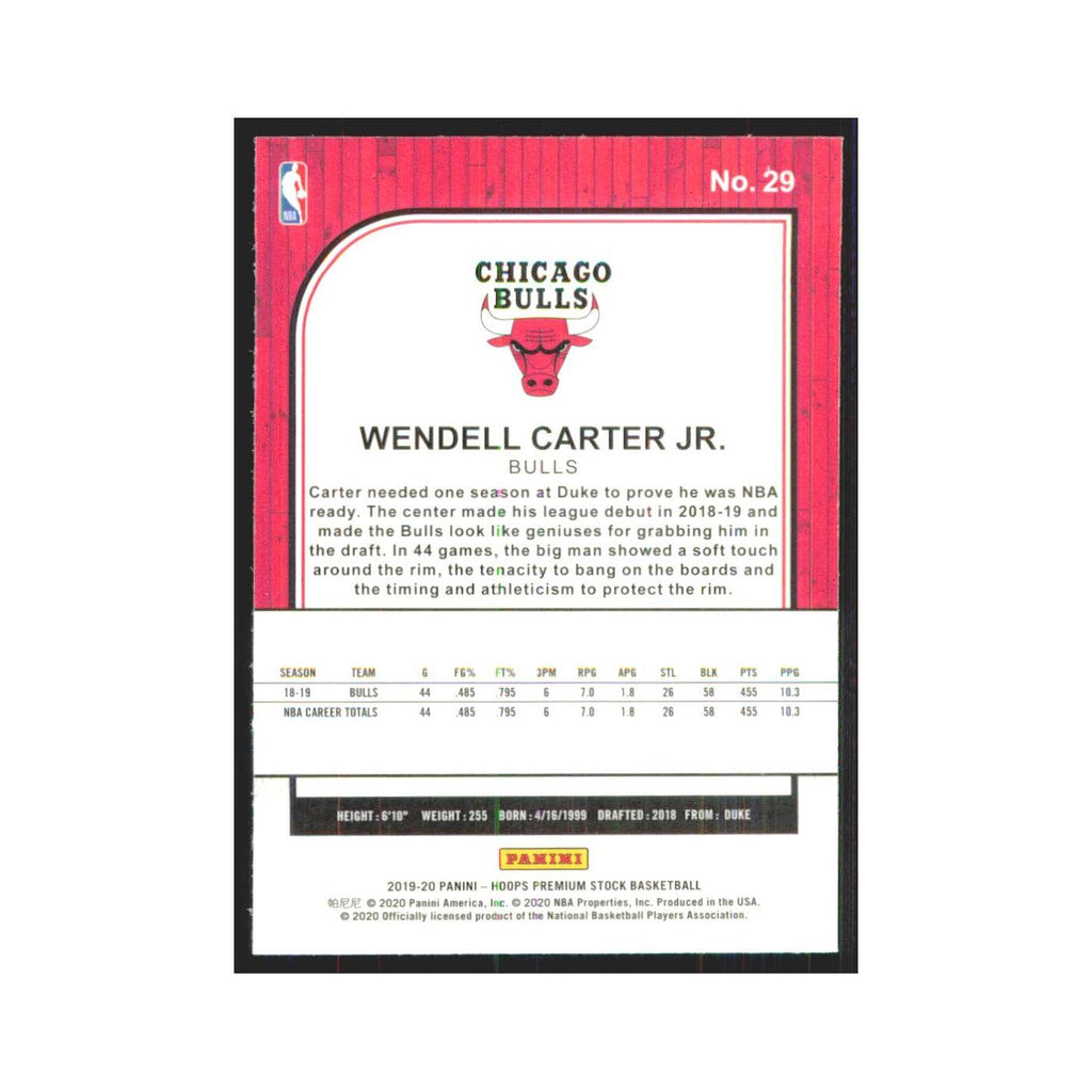 Wendell Carter Jr. 2019 NBA Hoops Premium #29 Chicago Bulls Basketball Card NM