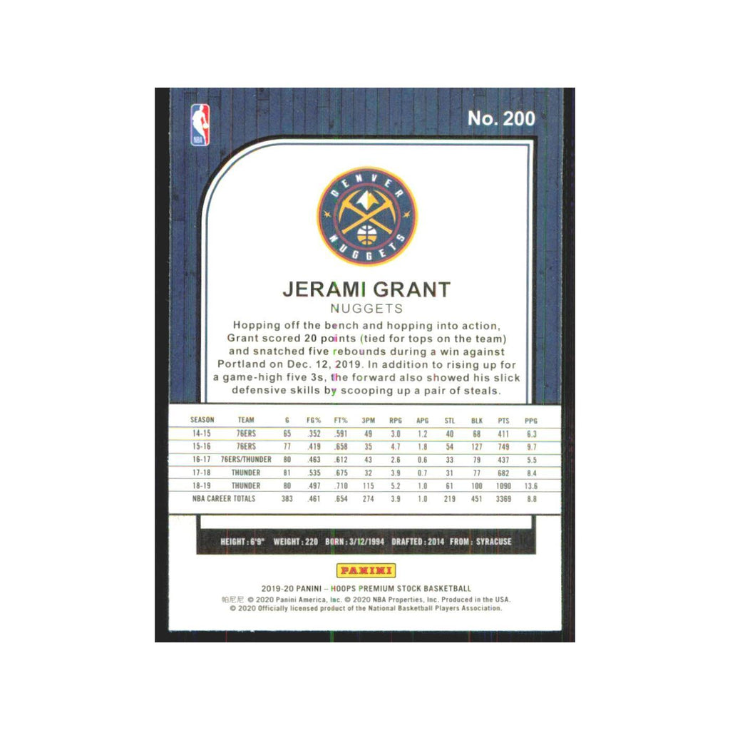 Jerami Grant 2019 NBA Hoops Premium #200 Denver Nuggets Basketball Card NM