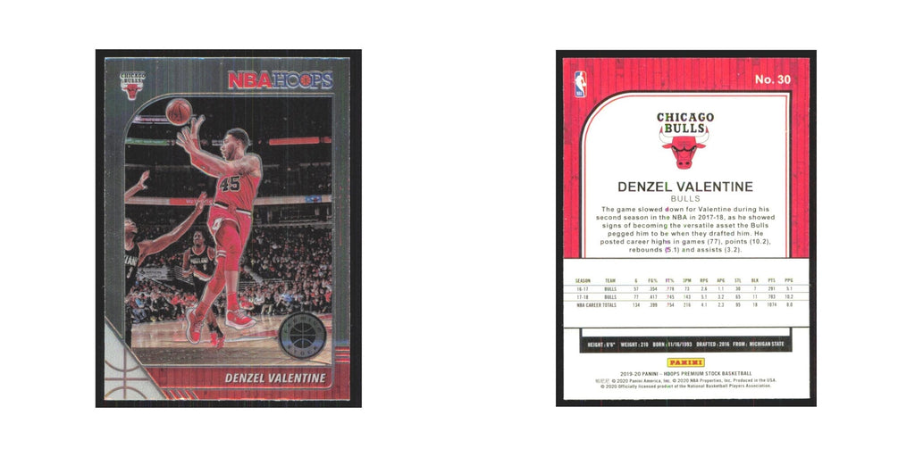 Denzel Valentine 2019 NBA Hoops Premium #30 Chicago Bulls Basketball Card NM