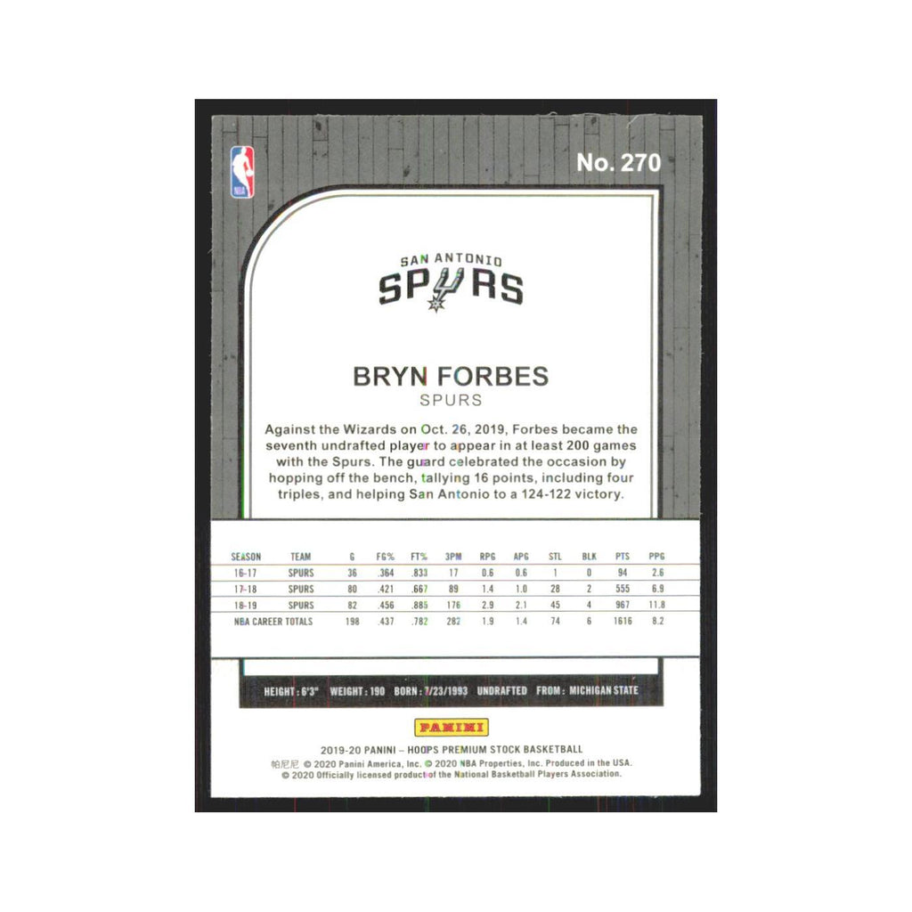 Bryn Forbes 2019 NBA Hoops Premium #270 San Antonio Spurs Basketball Card NM