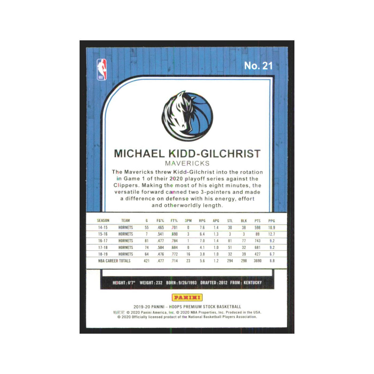 Michael Kidd-Gilchrist 2019 NBA Hoops Premium #21 Dallas Mavericks NM