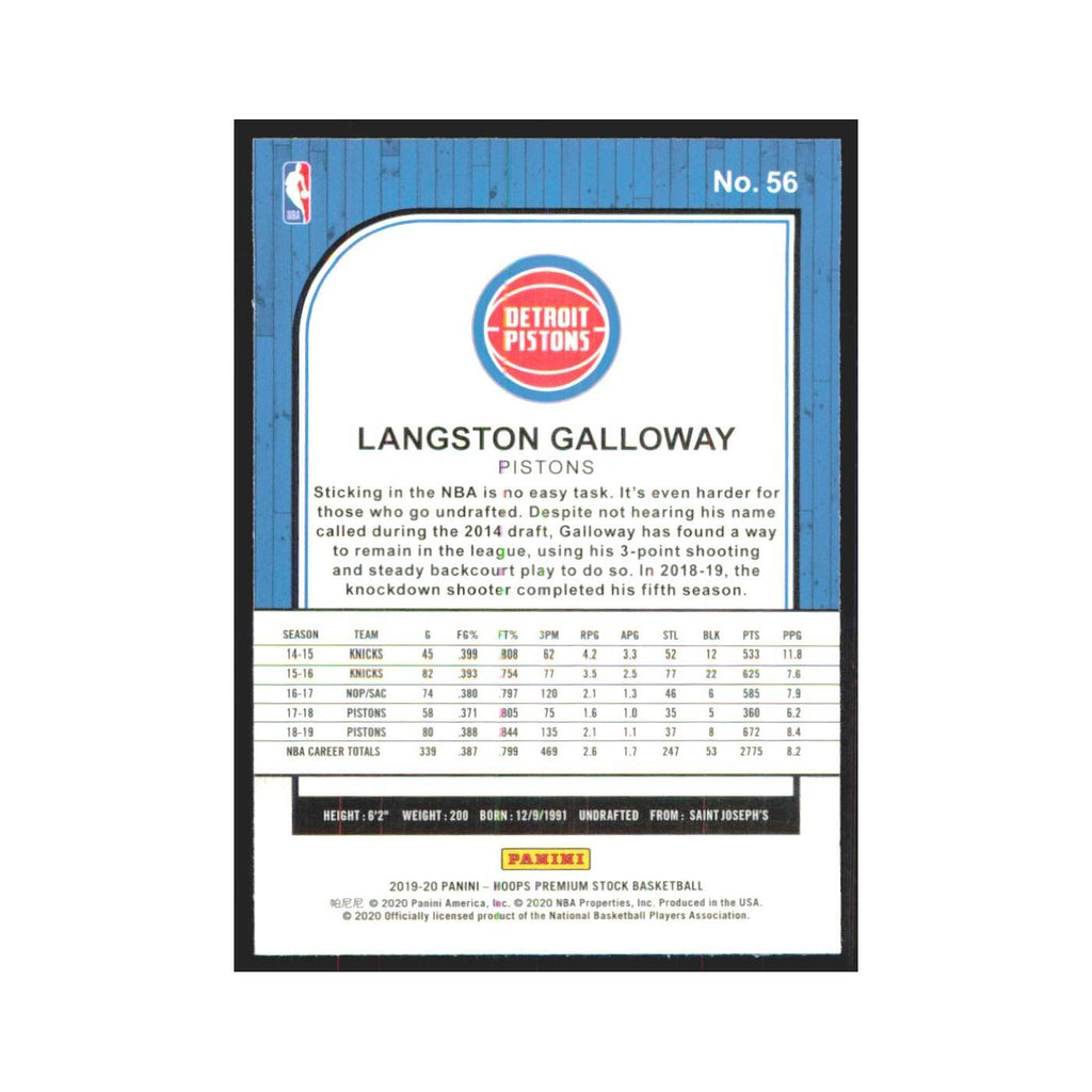 Langston Galloway 2019 NBA Hoops Premium #56 Detroit Pistons Basketball Card NM