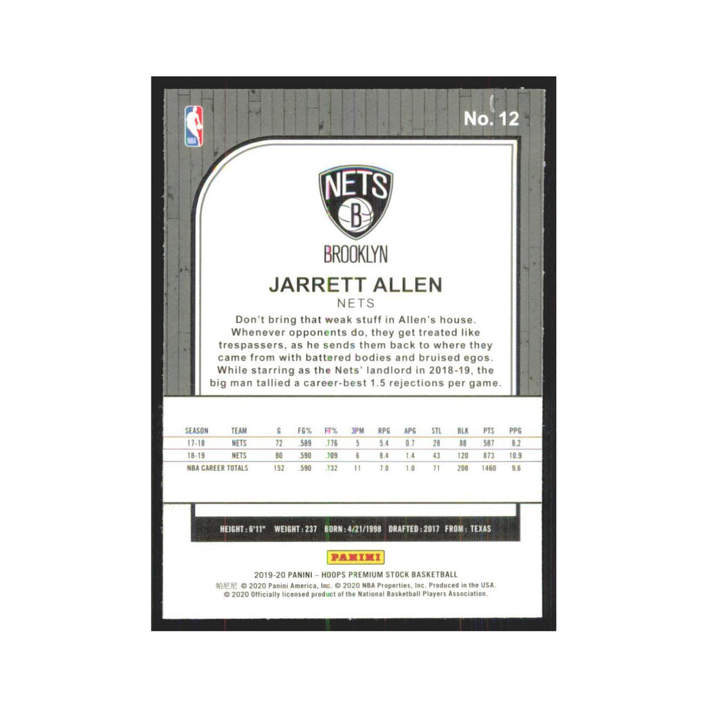 Jarrett Allen 2019 NBA Hoops Premium #12 Brooklyn Nets Basketball Card NM