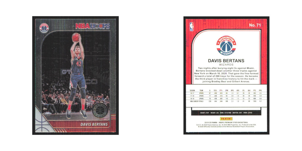 Davis Bertans 2019 NBA Hoops Premium #71 Washington Wizards Basketball Card NM