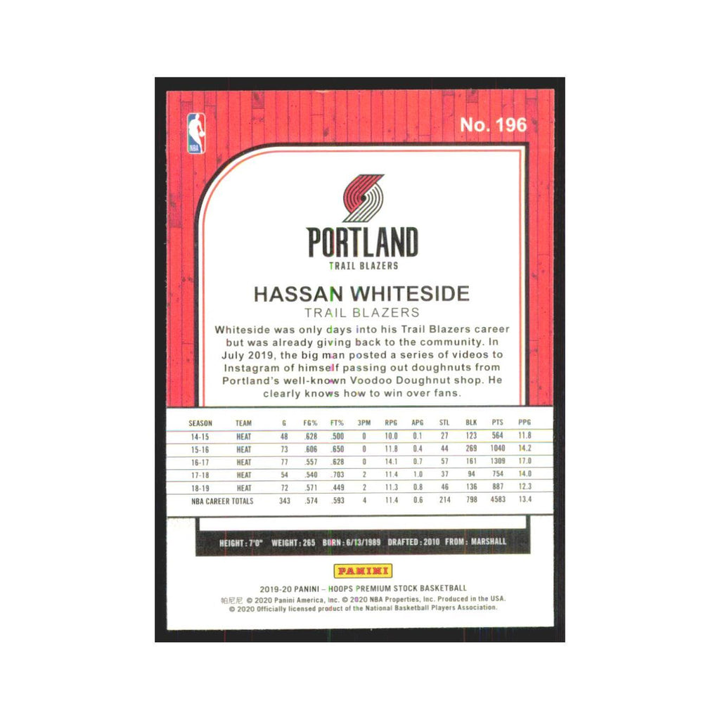 Hassan Whiteside 2019 NBA Hoops Premium #196 Portland Trail Blazers NM