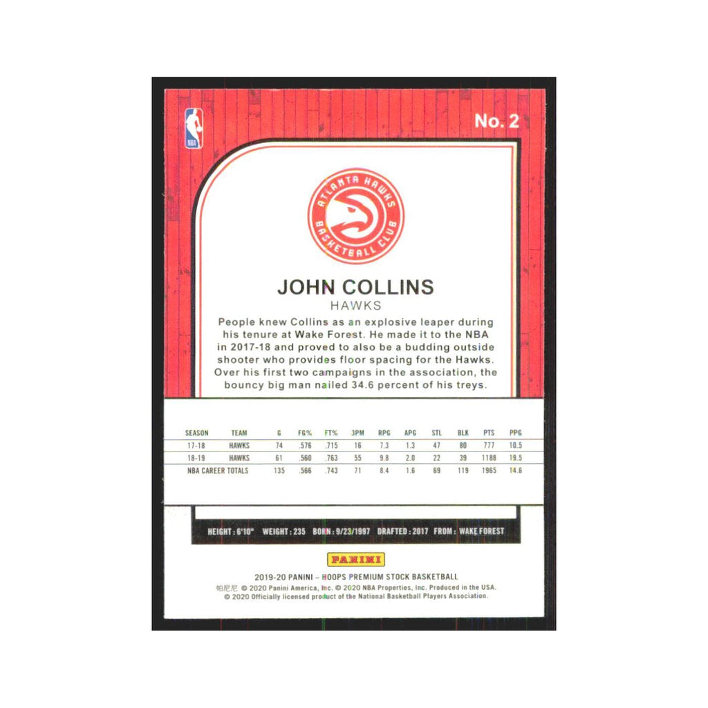 John Collins 2019 NBA Hoops Premium #2 Atlanta Hawks Basketball Card NM