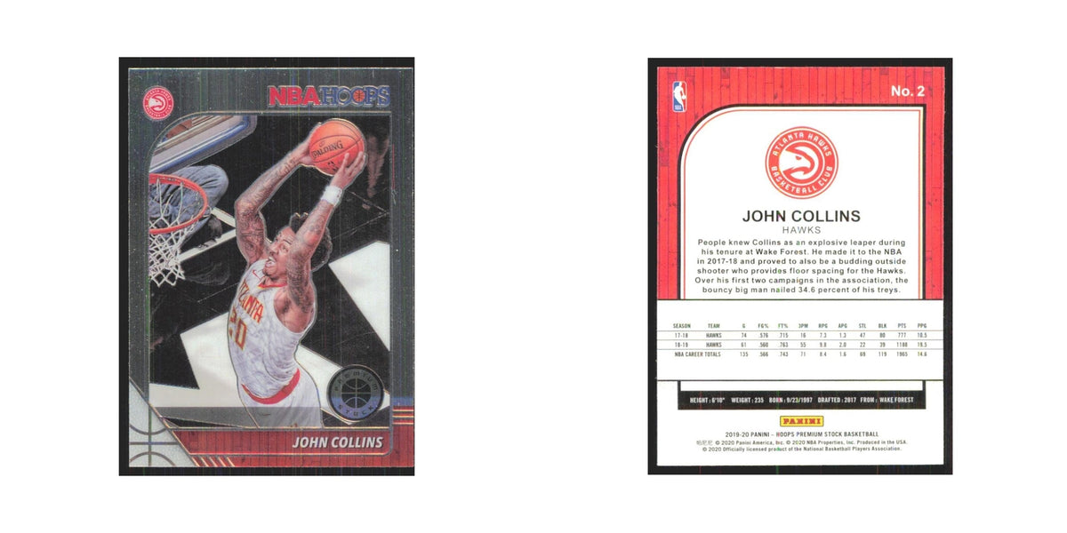 John Collins 2019 NBA Hoops Premium #2 Atlanta Hawks Basketball Card NM