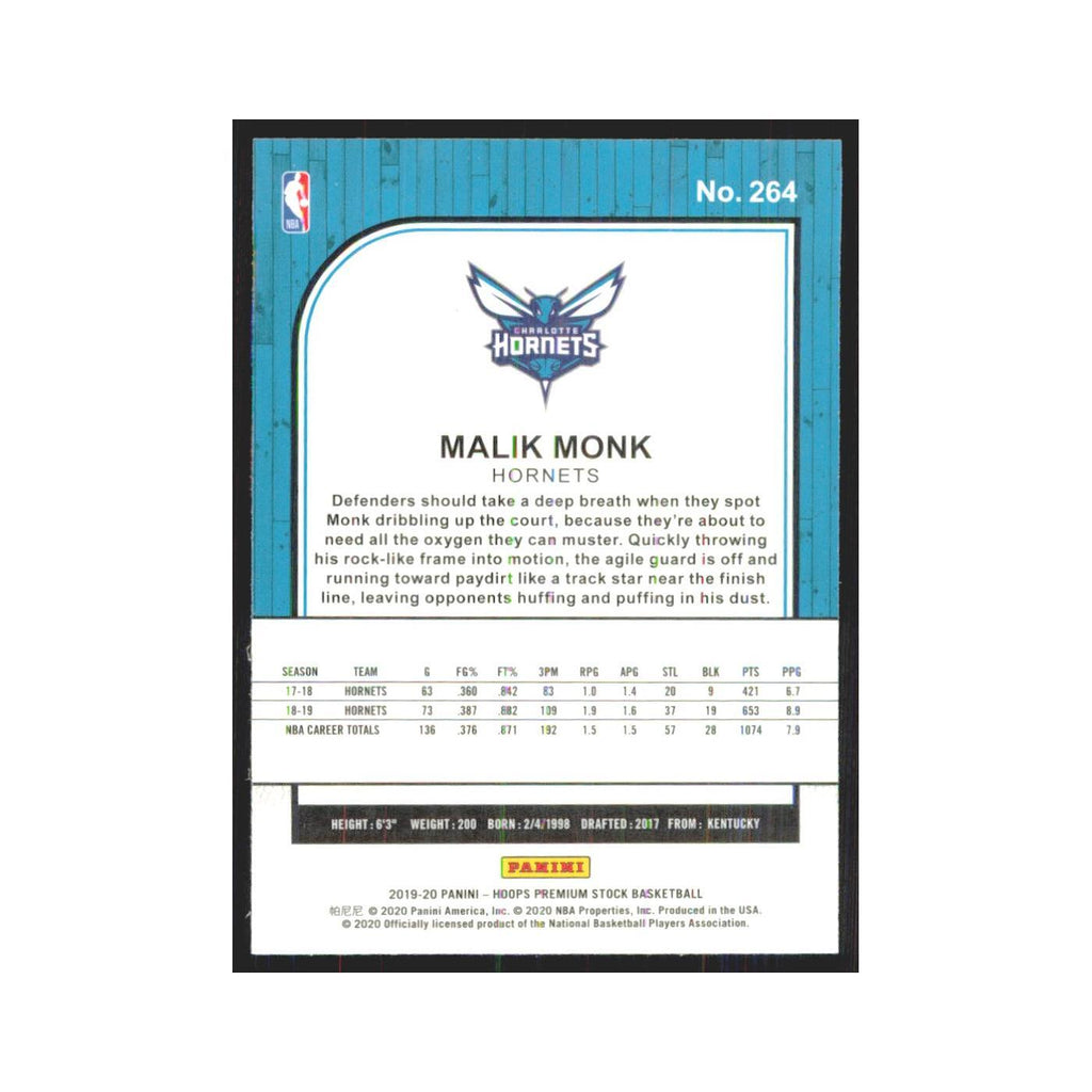 Malik Monk 2019 NBA Hoops Premium #264 Charlotte Hornets Basketball Card NM