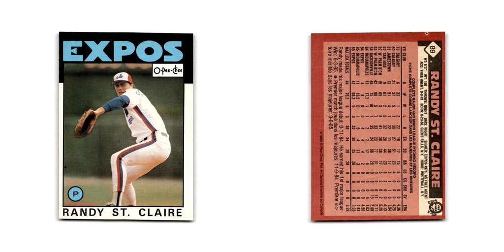 Randy St. Claire 1986 O-Pee-Chee #89 Montreal Expos Baseball Card NM
