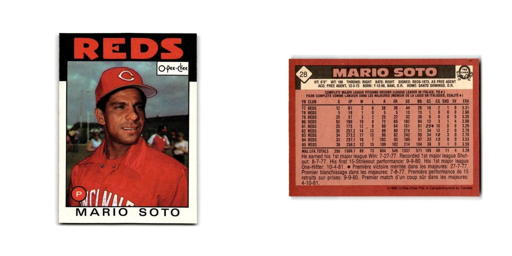 Mario Soto 1986 O-Pee-Chee #28 Cincinnati Reds Baseball Card NM