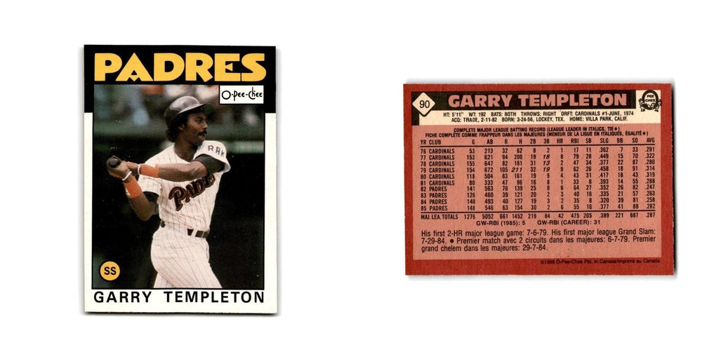 Garry Templeton 1986 O-Pee-Chee #90 San Diego Padres Baseball Card NM