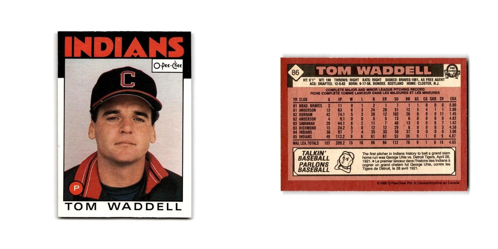 Tom Waddell 1986 O-Pee-Chee #86 Cleveland Indians Baseball Card NM
