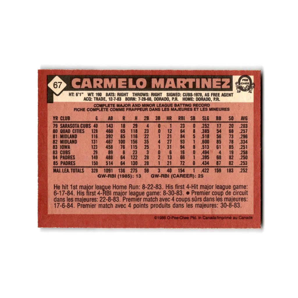 Carmelo Martinez 1986 O-Pee-Chee #67 San Diego Padres Baseball Card NM