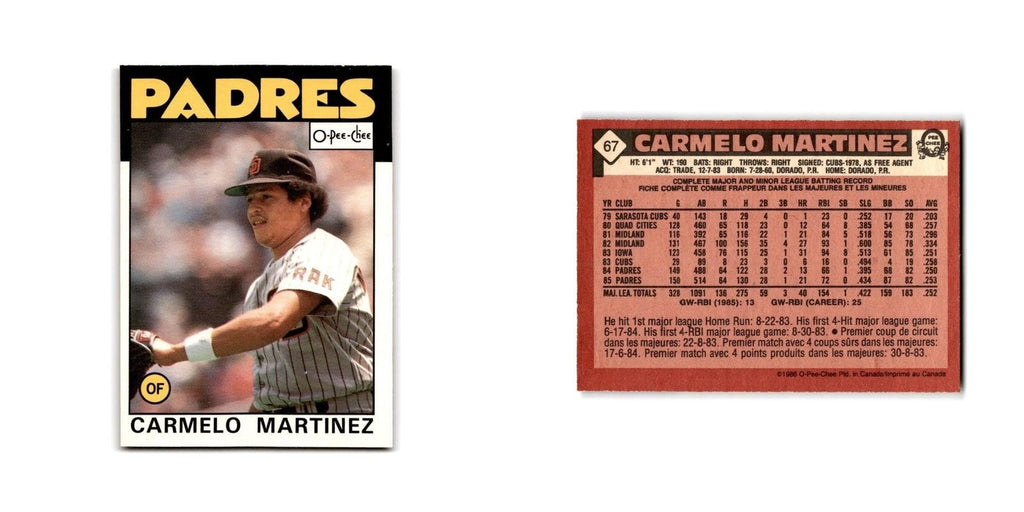 Carmelo Martinez 1986 O-Pee-Chee #67 San Diego Padres Baseball Card NM