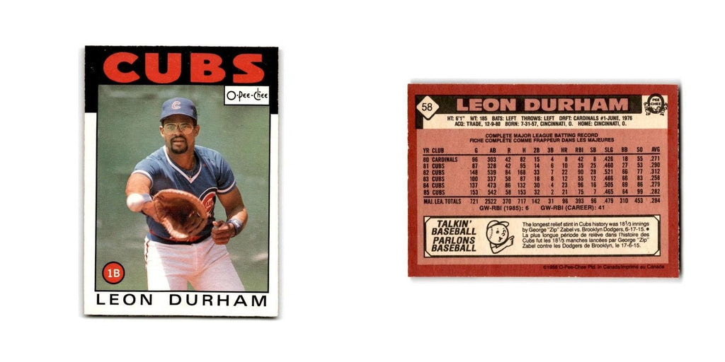 Leon Durham 1986 O-Pee-Chee #58 Chicago Cubs Baseball Card NM