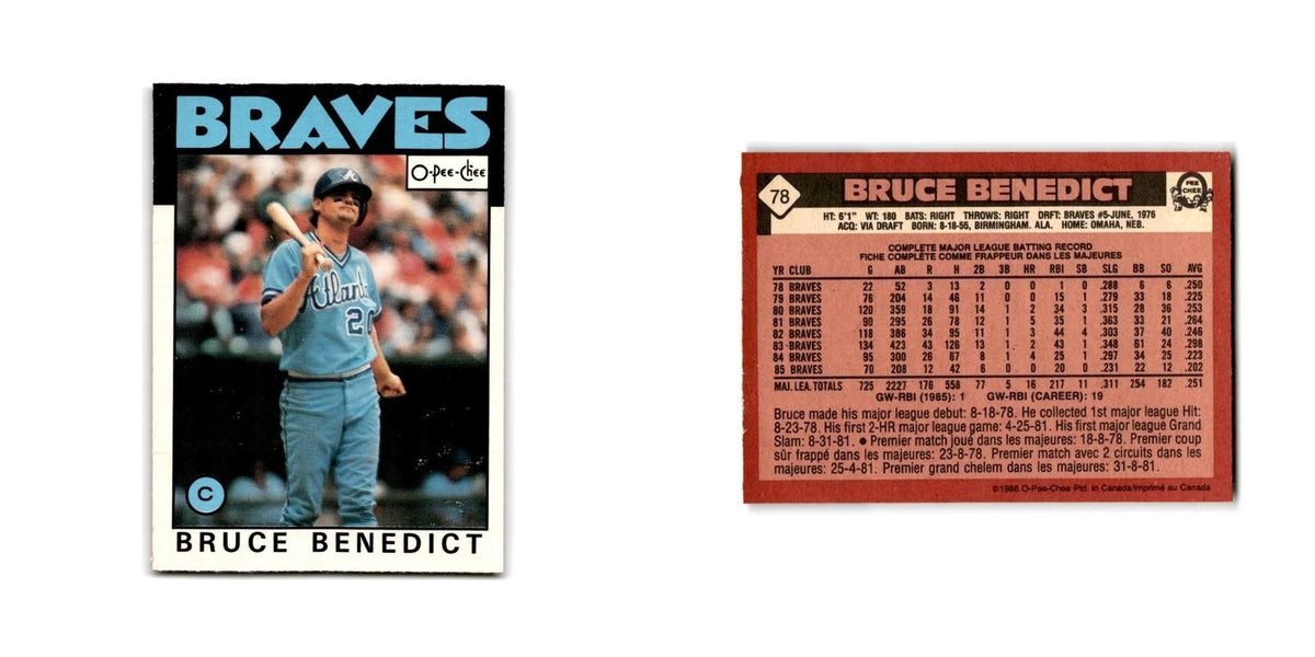 Bruce Benedict 1986 O-Pee-Chee #78 Atlanta Braves Baseball Card NM