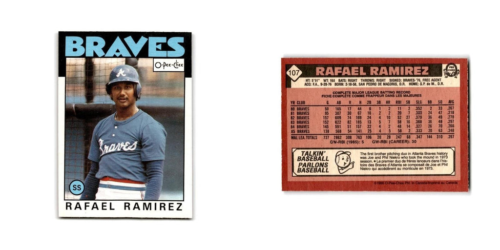 Rafael Ramirez 1986 O-Pee-Chee #107 Atlanta Braves Baseball Card NM