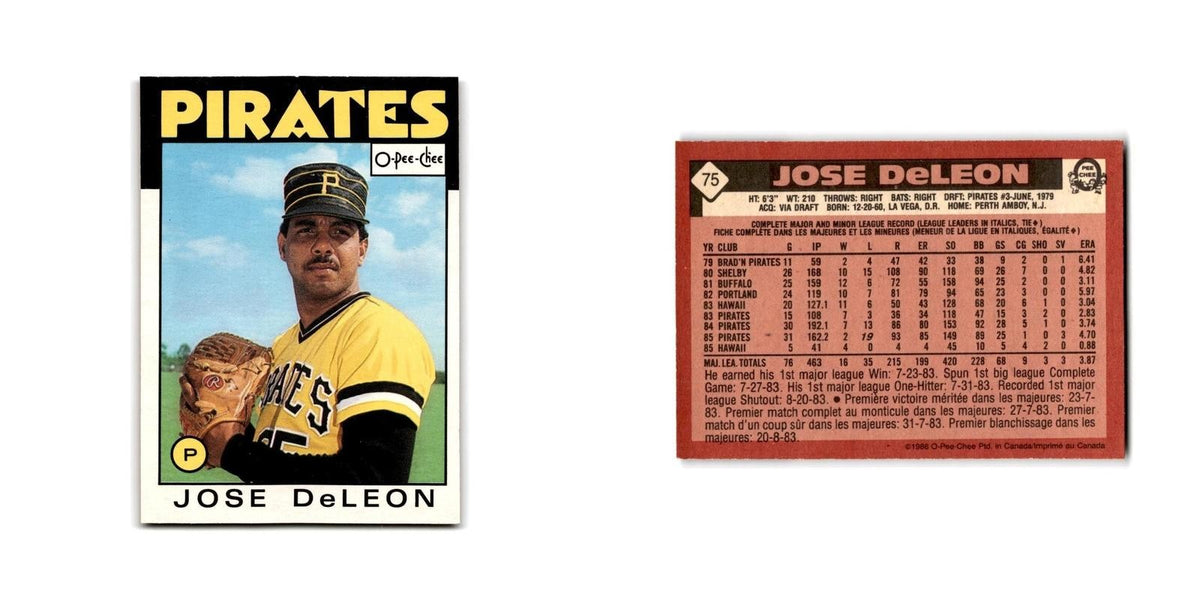 Jose DeLeon 1986 O-Pee-Chee #75 Pittsburgh Pirates Baseball Card NM
