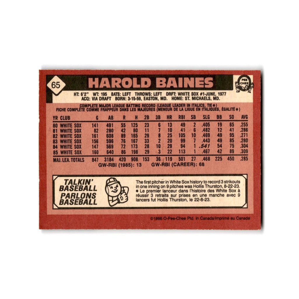 Harold Baines 1986 O-Pee-Chee #65 Chicago White Sox Baseball Card NM